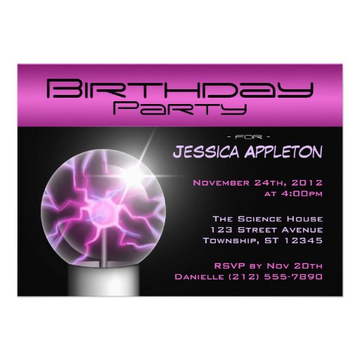 Purple Plasma Ball Birthday Party Invitations