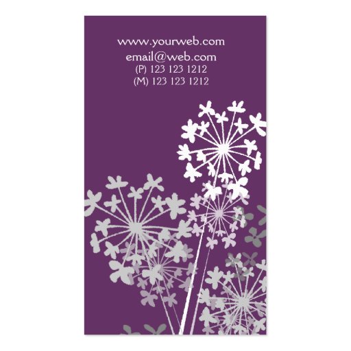 Purple Pleasure Modern Spring Summer Floral Business Card Template (back side)