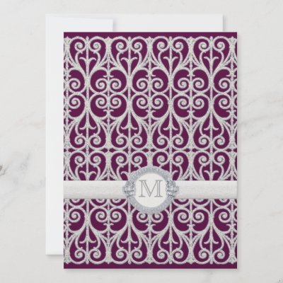 Purple Plum Diamonds Lace Monogrammed Wedding Personalized Invites by 