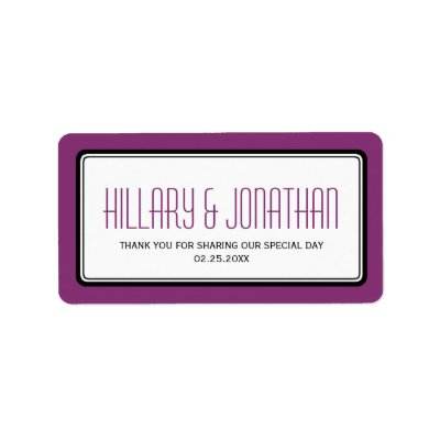 Purple plum rectangular frame wedding favor labels by FidesDesign