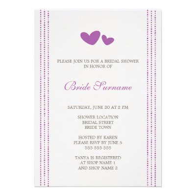 Purple / plum whimsical hearts bridal shower invitations