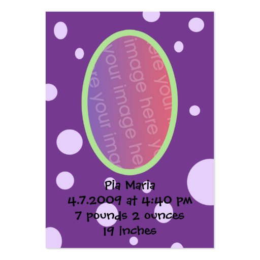 Purple Polka Dot Birth Announcement Cards Business Card Templates (front side)