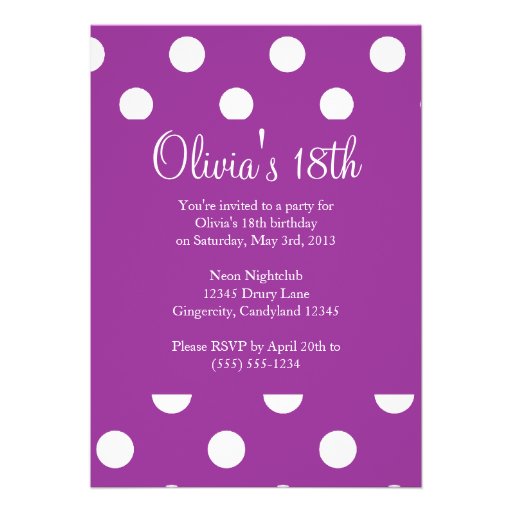 Purple Polka Dot Birthday Invitation