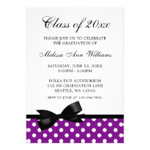 Purple Polka Dot Black Bow Graduation Announcement