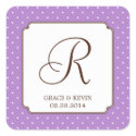 Purple polka dot single monogram letter custom square sticker