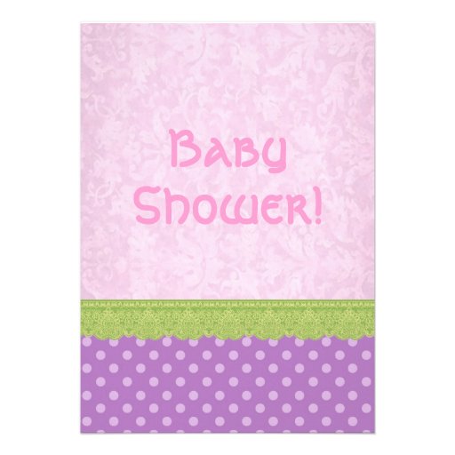 Purple Polka Dots and Lace Girl Baby Shower Announcement