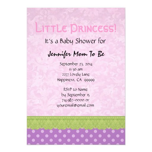 Purple Polka Dots and Lace Girl Baby Shower Announcement