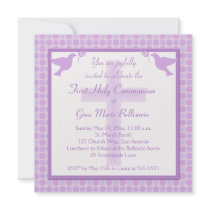 Purple Polka Dots First Holy Communion Invitation