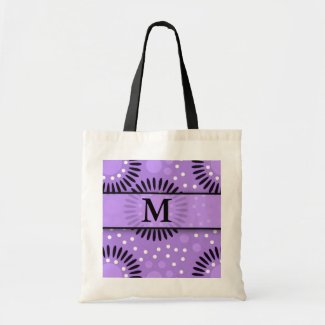 Purple Polka Dots Floral Monogrammed Tote Bags