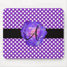 Purple polka dots monogram purple rose mouse pad