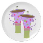 Purple Polka Dotted Coffee Cups Party Plate