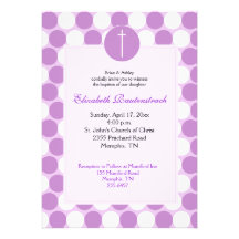 Purple Polkadot Baptism / Christening Invitation