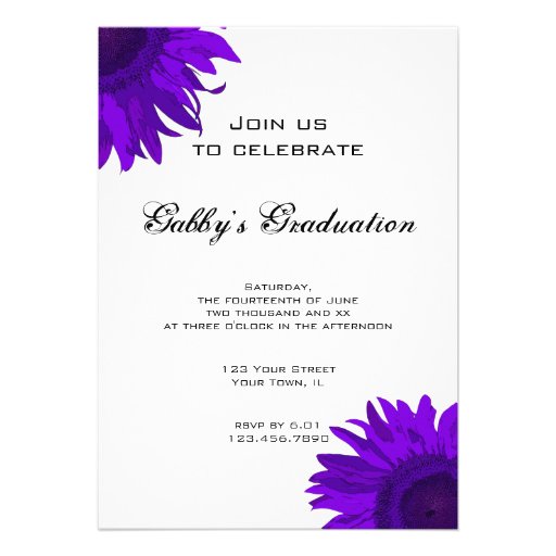 Purple Pop Art Flower Graduation Party Invitation (front side)
