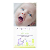 Purple Pram Baby Birth Announcement Photo Card