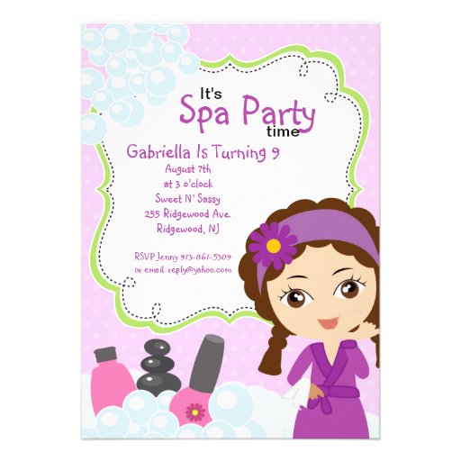 Purple Pretty Girl Spa Birthday Party Personalized Invitation