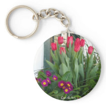Purple Primrose Red Tulip Flowers Key Chain