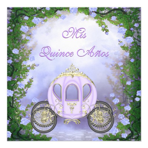 Purple Princess Carriage Enchanted Quinceanera Announcement