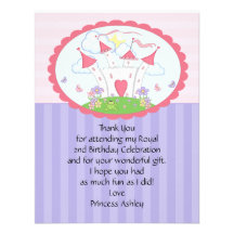 Purple Princess Castle Thank You Flat Card Personalized Invite