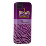 Purple Princess Crown Faux Glitter Zebra Print iPhone 4 Case