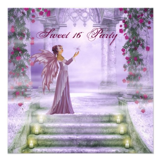 Purple Princess Red Rose Sweet 16 Party Custom Invites