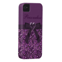 Purple Printed Gem Stones & Heart Jewel iPhone 4 Case-Mate Cases
