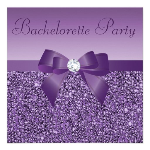Purple Printed Sequins Bow & Diamond Bachelorette Invitations