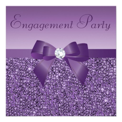 Purple Printed Sequins Bow & Diamond Engagement Personalized Announcement