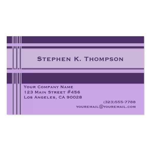 Purple Professional Stripes Block Business Card Template (front side)
