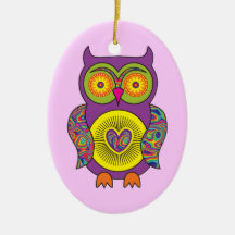 Purple Psychedelic Owl Christmas Ornaments