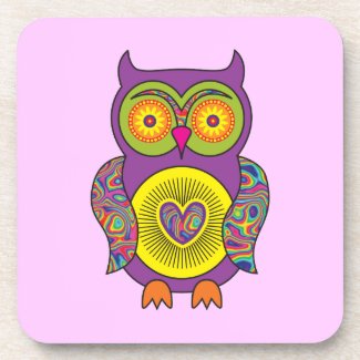 Purple Psychedelic Owl Drink Coaster