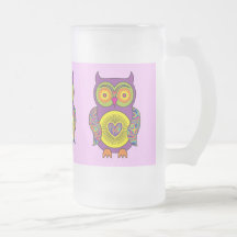 Purple Psychedelic Owl Glass Coffee Mugs