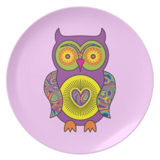 Purple Psychedelic Owl Party Plate