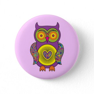 Purple Psychedelic Owl Pinback Buttons