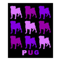 Purple Pugs on Black Poster posters