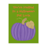 Purple Pumpkin Halloween Dinner Invitations postcards