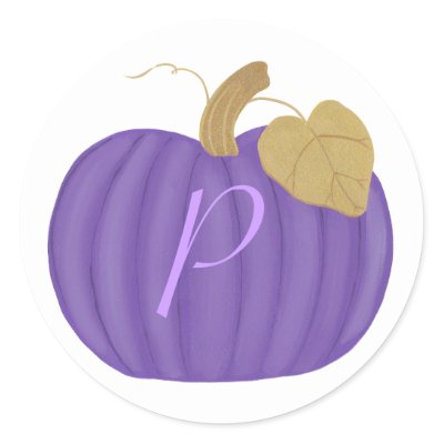 Purple Pumpkin Monogram Wedding Seals Sticker