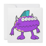 purple punk mohawk monster many eyes custom invitations