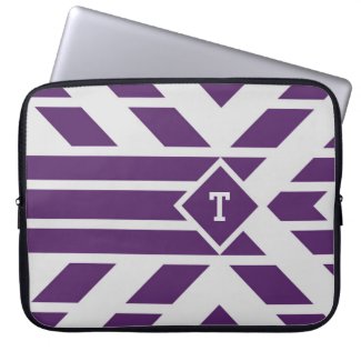 Purple Quadrangle Stripes on Grey, Monogram Sleeve Laptop Sleeves