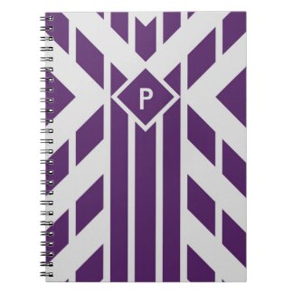 Purple Quadrangle Stripes on Grey with Monogram Spiral Note Books