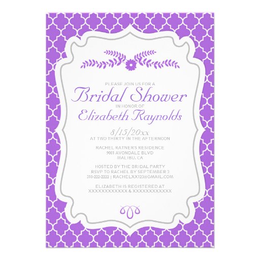 Purple Quatrefoil Bridal Shower Invitations