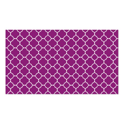 Purple Quatrefoil Pattern with Monogram Business Card Template (back side)