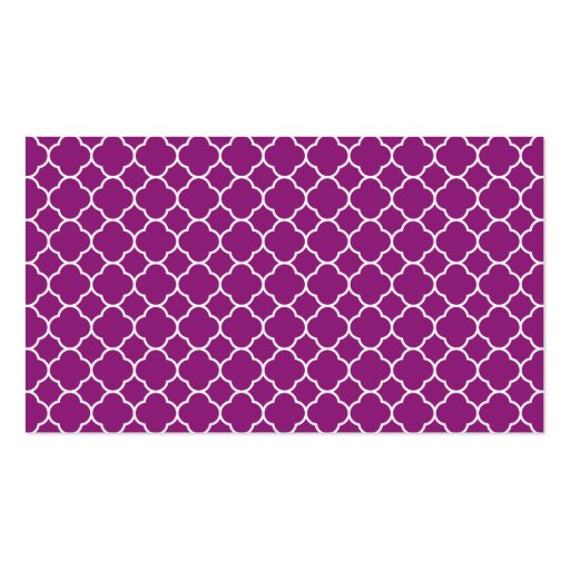 Purple Quatrefoil Pattern with Monogram Business Card Templates (back side)