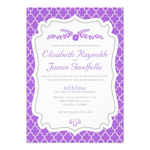 Purple Quatrefoil Wedding Invitations
