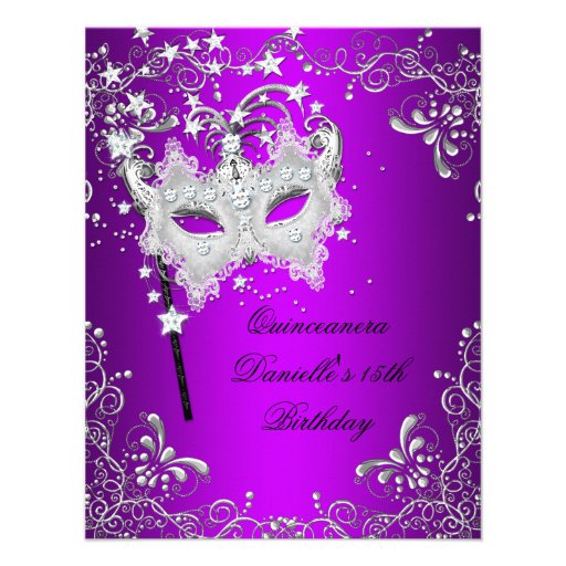 Purple Quinceanera 15th Birthday Masquerade Custom Invitations