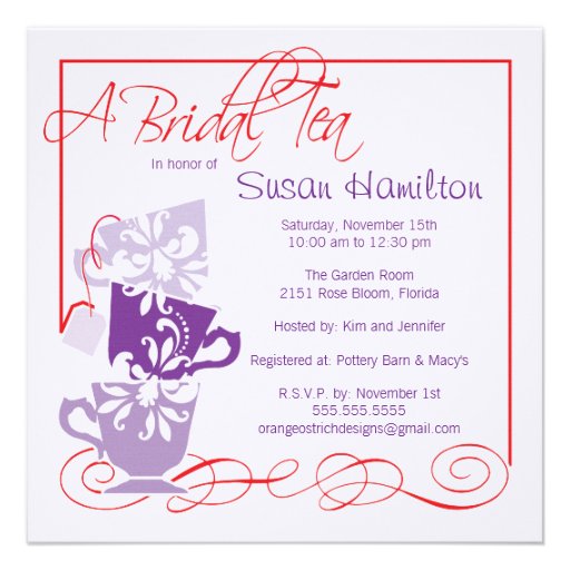 Purple & Red Bridal Shower Invitation - Tea