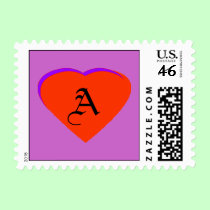 Purple - Red Heart Letter A The MUSEUM Zazzle Gift stamps