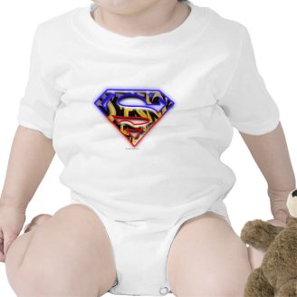 Purple-Red Outline Graffiti Superman Logo Tee Shirt
