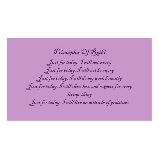 Purple Reiki Symbol Principles Business Card (back side)