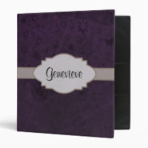 Purple Retro Floral Abstract Nameplate 3 Ring Binders