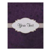Purple Retro Floral Abstract Nameplate Personalized Invite